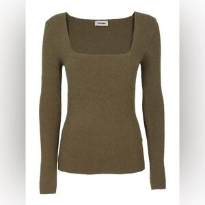 Nanushka Womens Medium Ambru Square Neck Top Olive Green Long Sleeve Jumper NWOT